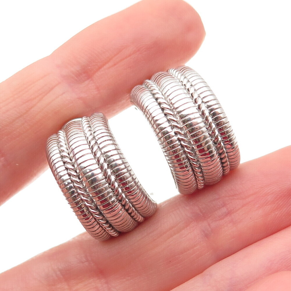 JUDITH RIPKA 925 Sterling Silver Snake Link Omega Back Hoop Earrings